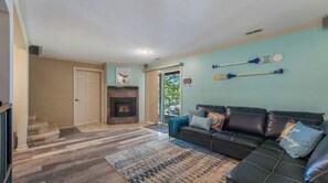 Smart TV, fireplace, DVD player, foosball
