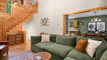 Smart TV, fireplace, video games, DVD player