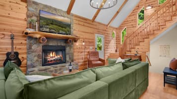 Smart TV, fireplace, video games, DVD player