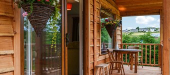 Canadian timber lodge with direct views to the Alpacas.