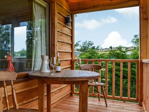 Outdoor dining - Canadian timber lodge with direct views to the Alpacas. (Rowrah, near Cockermouth)