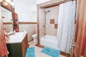 Ensemble douche/baignoire, sèche-cheveux, serviettes fournies, savon