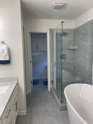 Combined shower/tub, soap