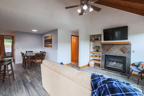 TV, fireplace
