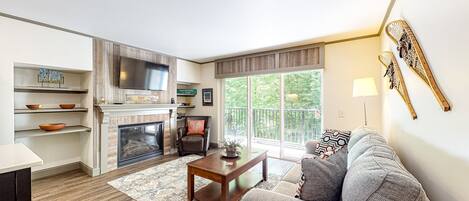 Télévision, cheminée, livres