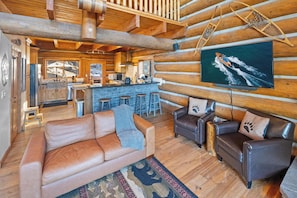 TV, fireplace, video games, foosball