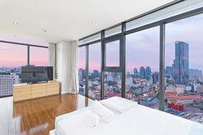 1 bedroom, desk, iron/ironing board, travel crib