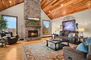 TV, fireplace