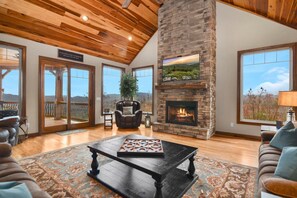 TV, fireplace - "Summit Sunrise" - Mountain Modern Luxury 4BR Cabin in The Summit at Bluff Mtn! (Sevierville)