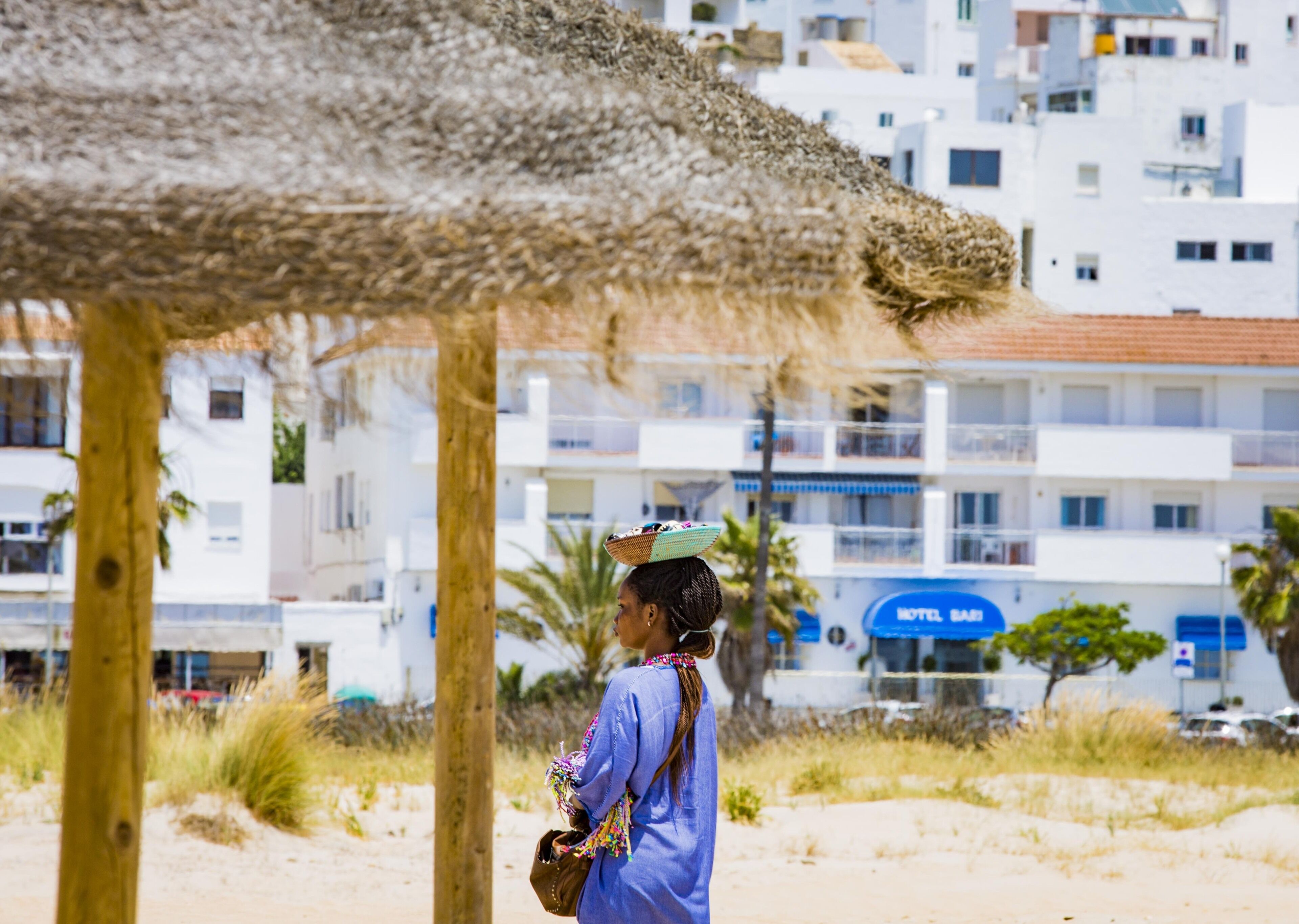 on the beach, white sand