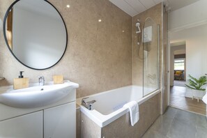 Combined shower/tub, hair dryer