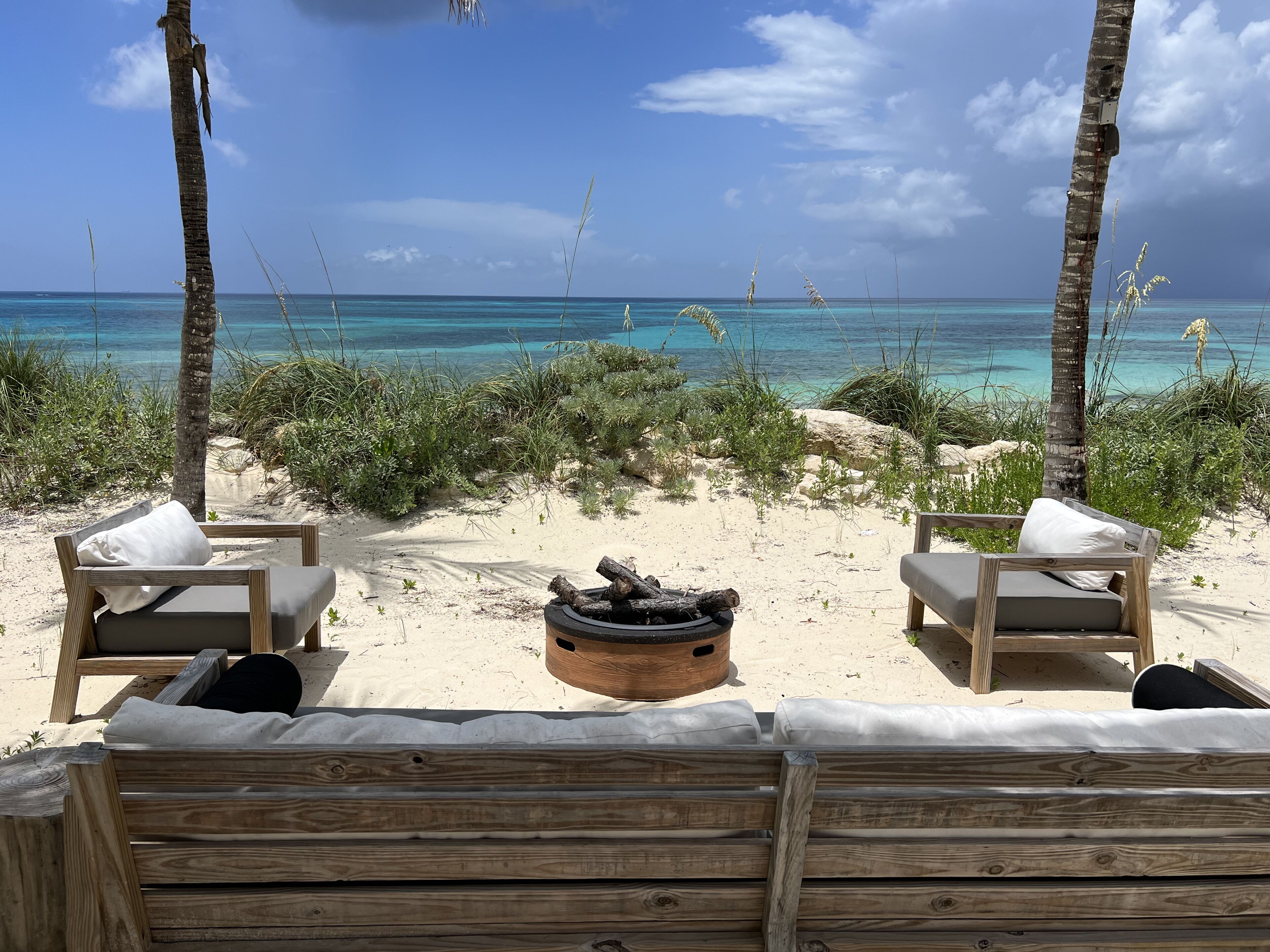 On the beach, sun loungers, beach towels