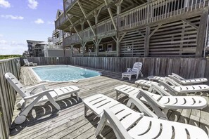 Outdoor pool, a heated pool - Oceanfront Dog Friendly Home w/ Pool, Hot Tub, Elevator, Private Beach Boardwalk (Hatteras)