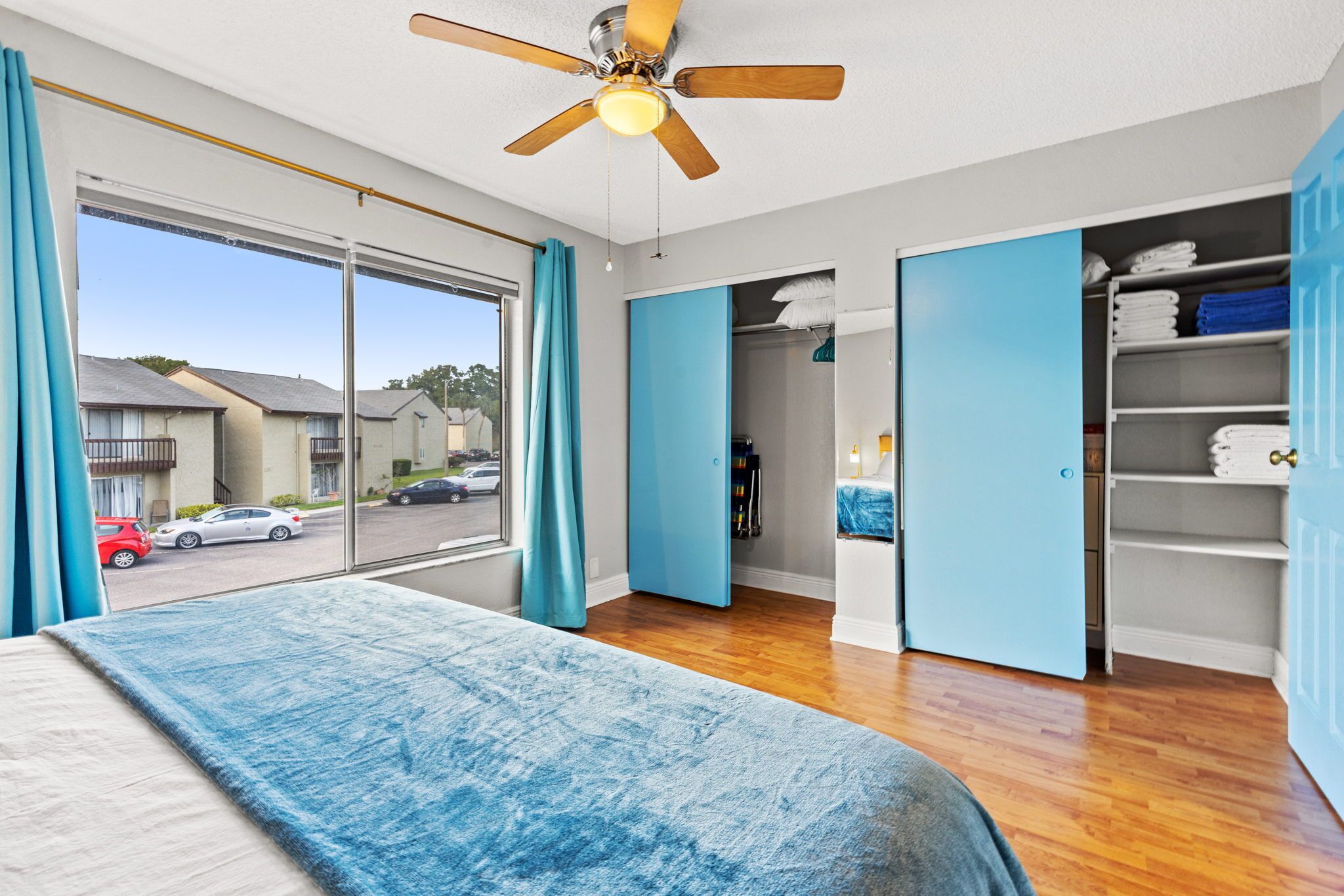 1 bedroom, desk, iron/ironing board, travel crib