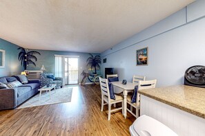 TV, DVD player, books, video library