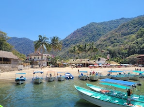 Playa en los alrededores, camastros y toallas de playa