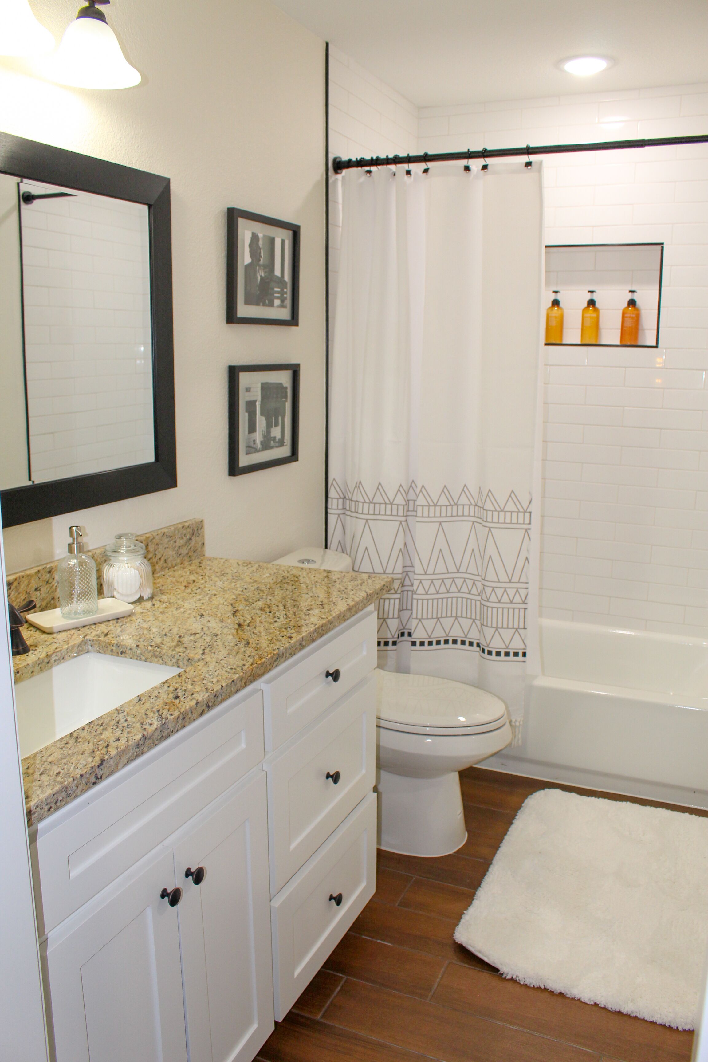 Combined shower/tub, hair dryer, towels, soap