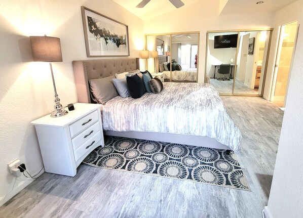 2 bedrooms, desk, iron/ironing board, travel crib