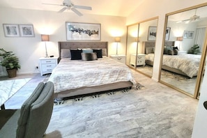 2 bedrooms, desk, iron/ironing board, travel cot