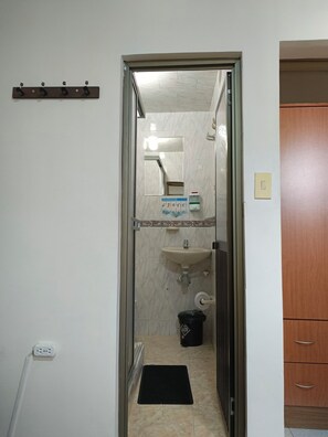 Bidet, towels, soap, toilet paper