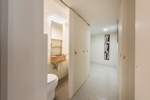 Douche, sèche-cheveux, serviettes fournies, shampoing