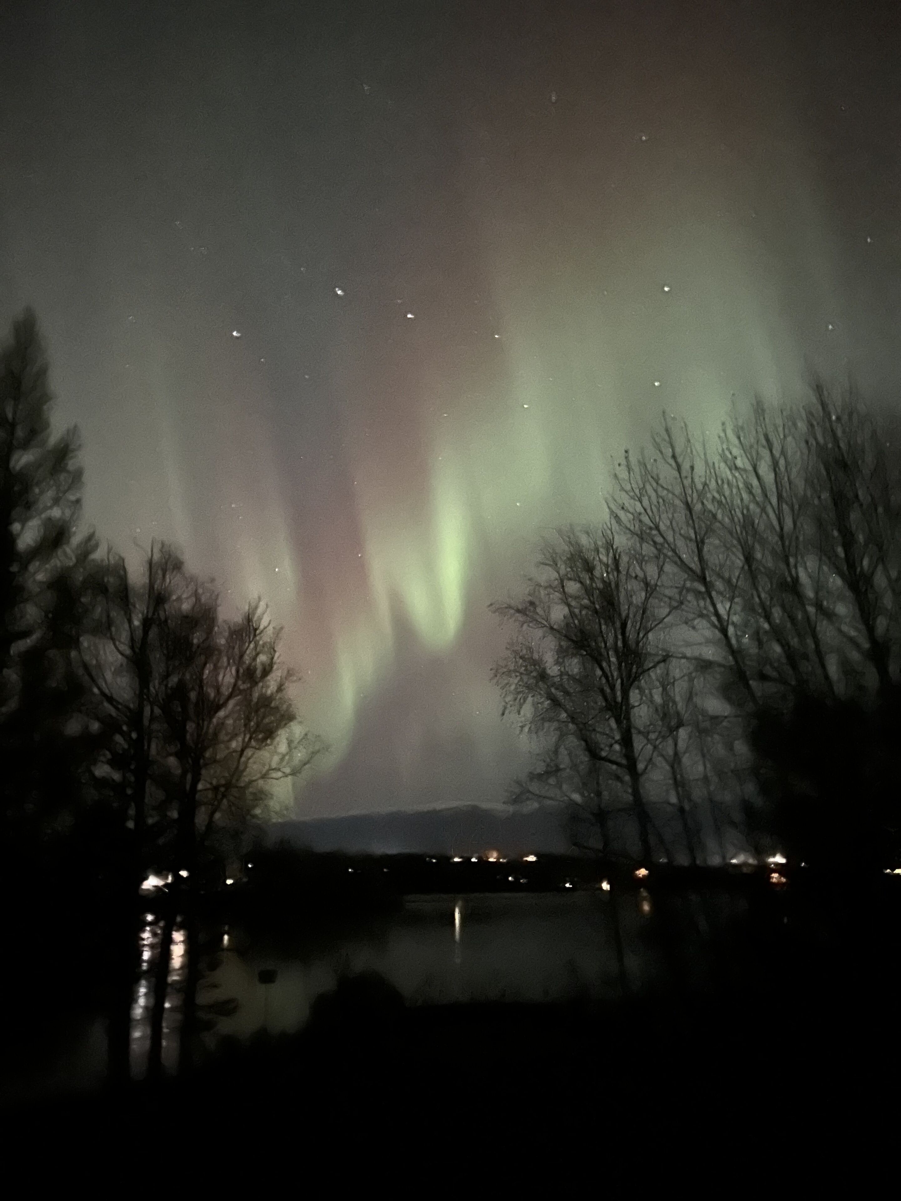 A night sky with the aurora borealis.