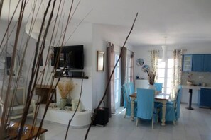 Villa | Living area | Flat-screen TV - Riviera paradise villa with private pool (Amorgos)