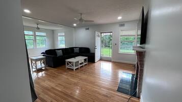 TV connectée, cheminée, jeux vidéo, lecteur de DVD