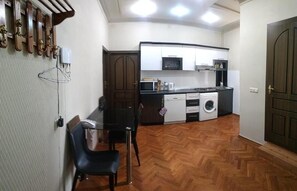 Fridge, microwave, coffee/tea maker, electric kettle