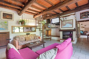 TV, fireplace