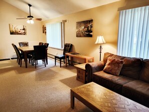 TV, DVD player, foosball, table tennis