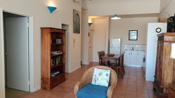 TV, DVD player, books