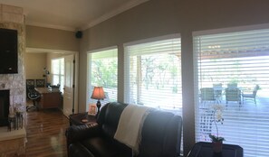 Smart TV, fireplace, DVD player, books