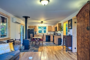 TV, DVD player, books, music library