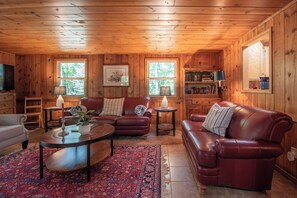 Smart TV, chimenea y libros 