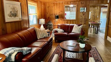 TV connectée, cheminée, livres