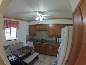 Microwave, stovetop, dishwasher, cookware/dishes/utensils