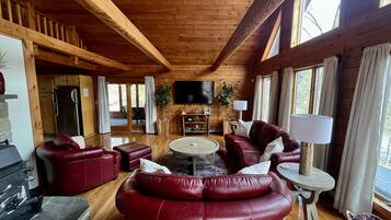 Smart TV, fireplace, video games, DVD player