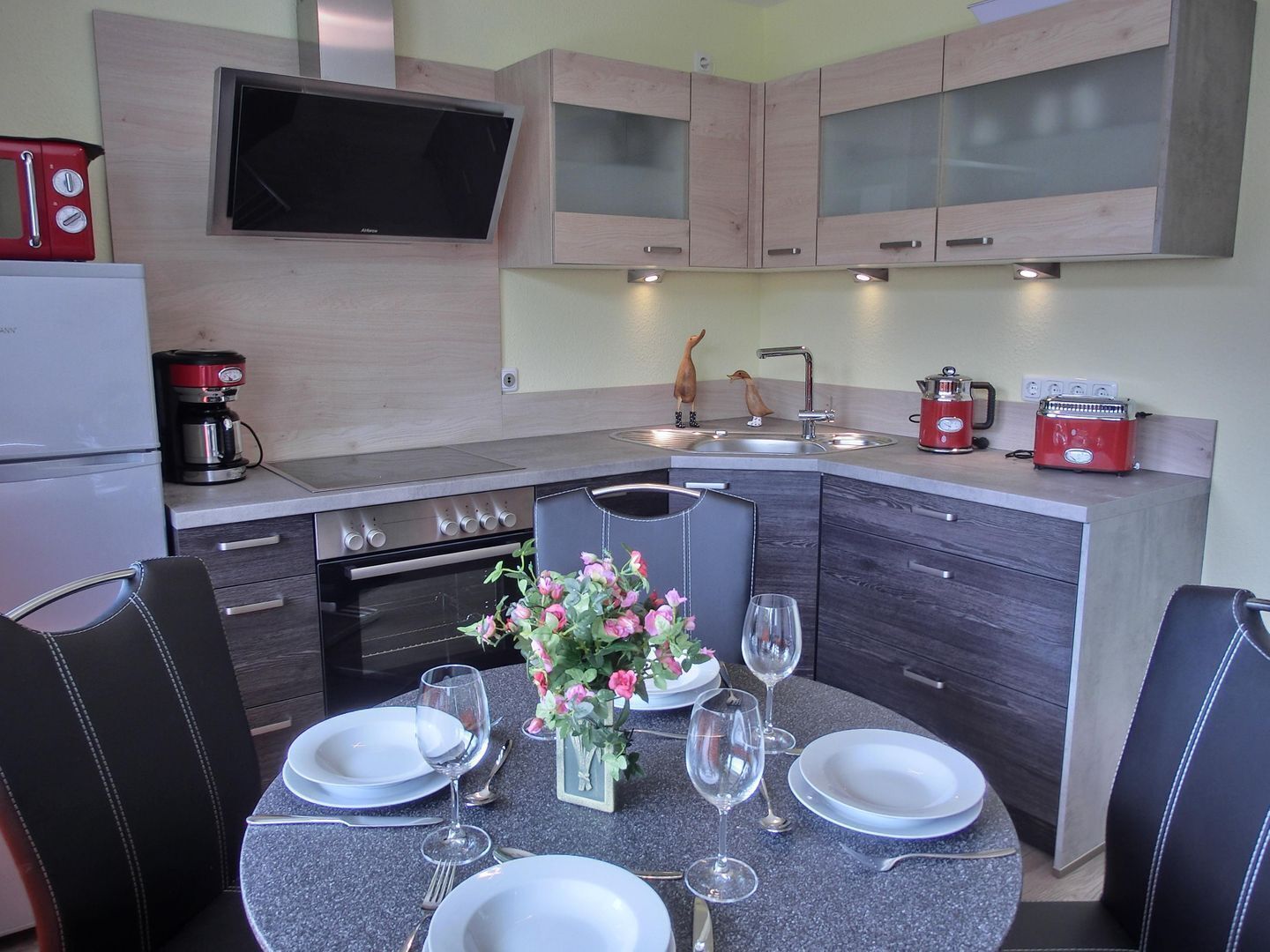 Kühlschrank, Mikrowelle, Ofen, Herdplatte