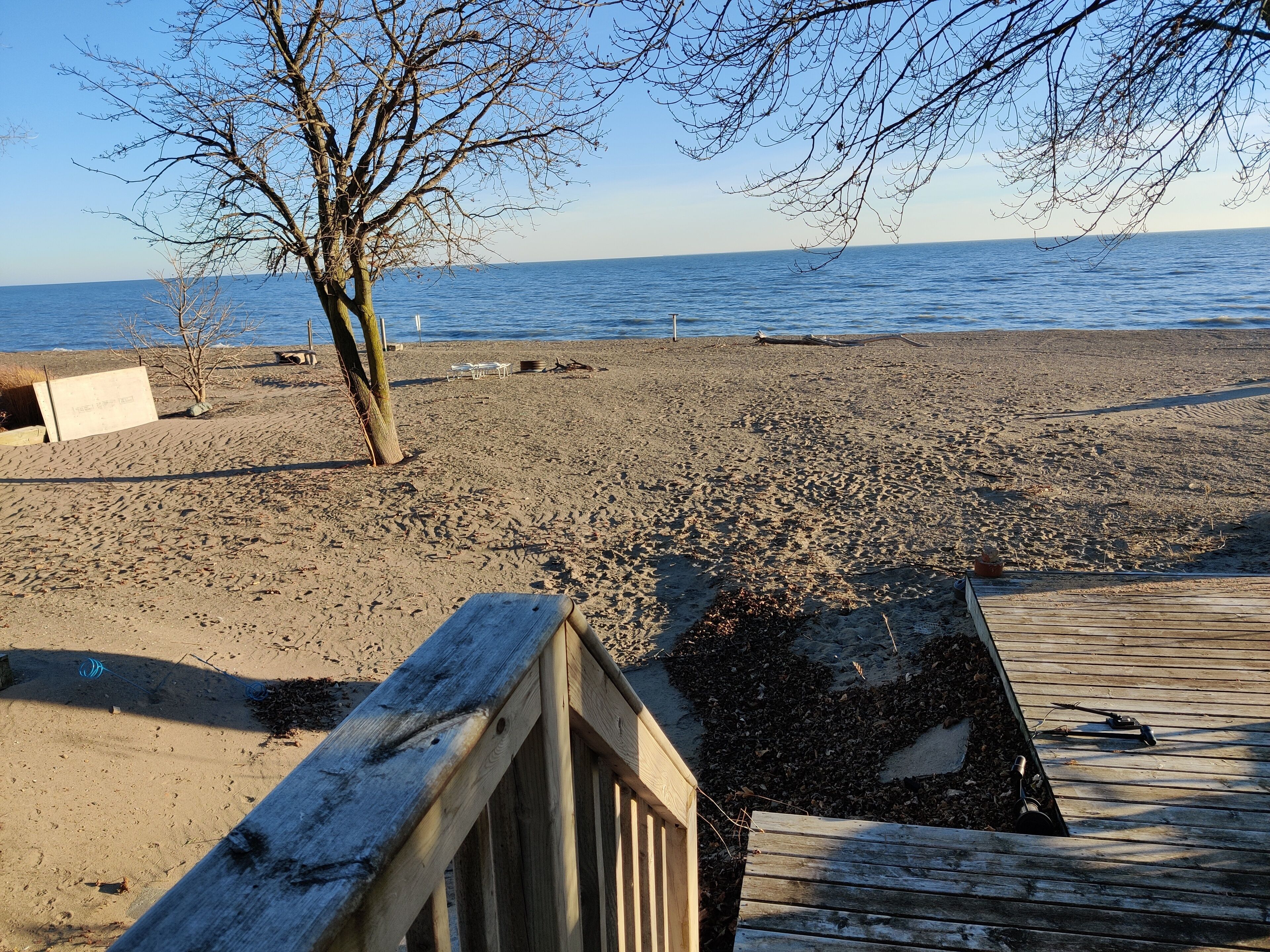 On the beach, sun-loungers, beach towels