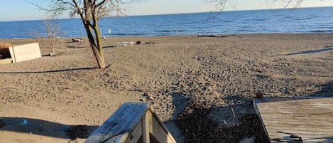 On the beach, sun loungers, beach towels