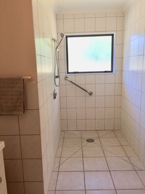Bathtub, hair dryer, towels, soap