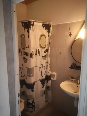 Dusche, kostenlose Toilettenartikel, Haartrockner, Handtücher