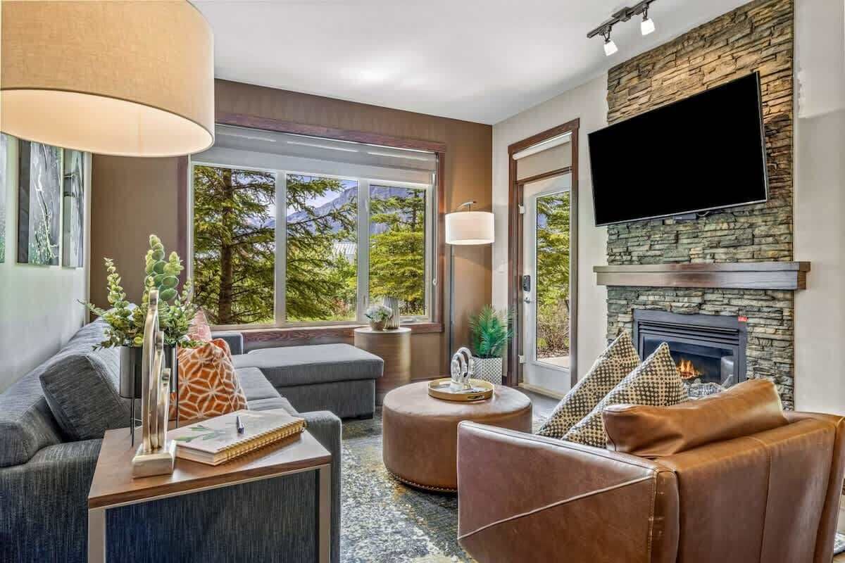 TV, fireplace