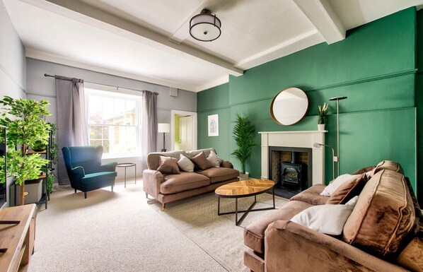 Smart TV, fireplace, stereo, computer monitors