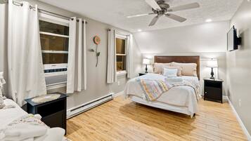 4 bedrooms, desk, blackout drapes, iron/ironing board