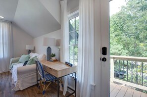 1 bedroom, desk, iron/ironing board, travel cot