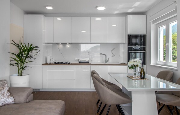 Fridge, microwave, stovetop, dishwasher