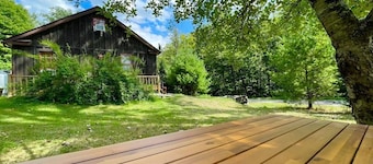 Stream Side Cabin surrounded by woods + Fire Pit & Hot Tub.
