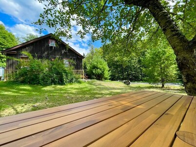 Stream Side Cabin surrounded by woods + Fire Pit & Hot Tub.